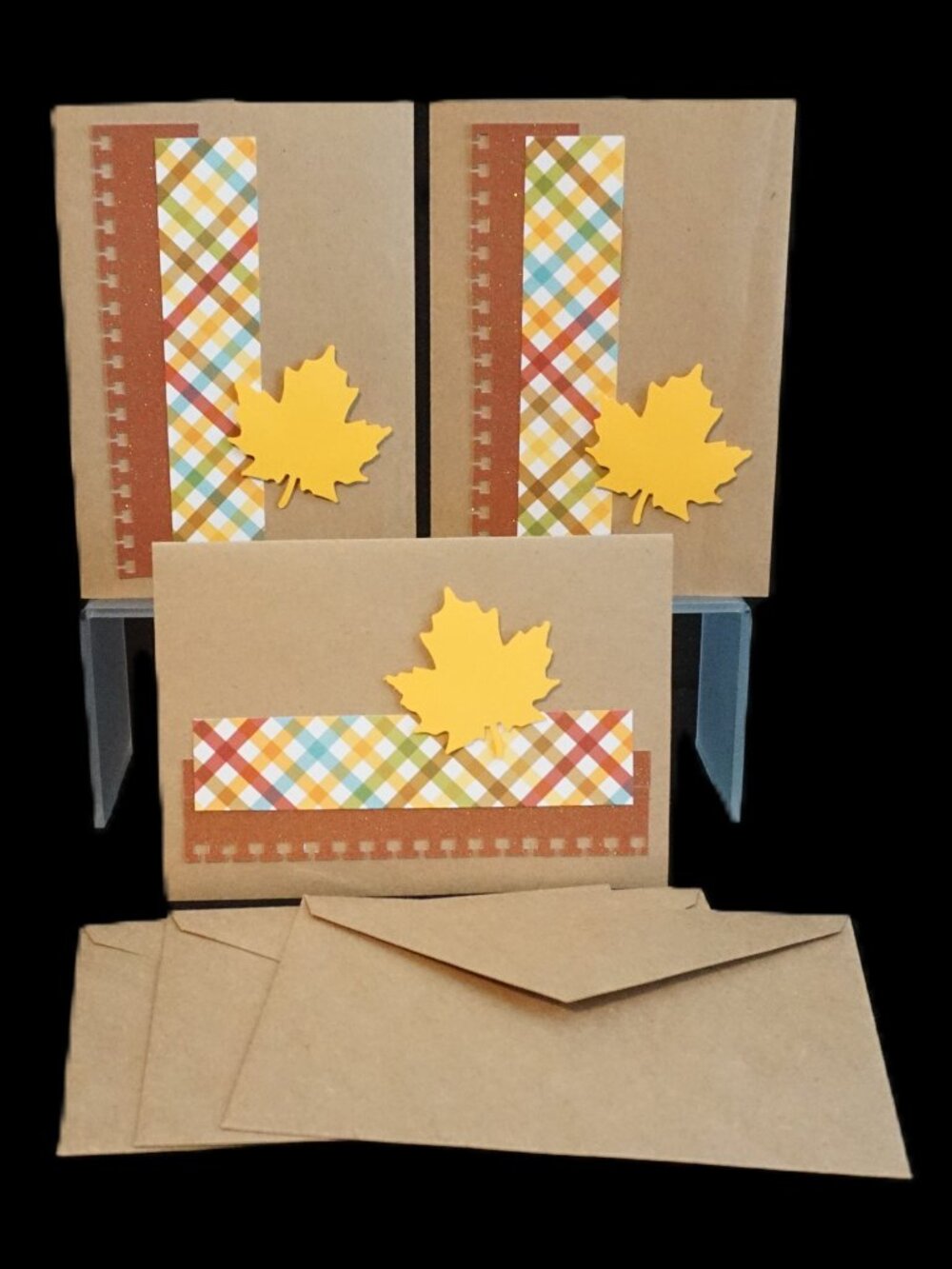 3 Handmade Kraft Embellished Thanksgiving Greeting Card Set